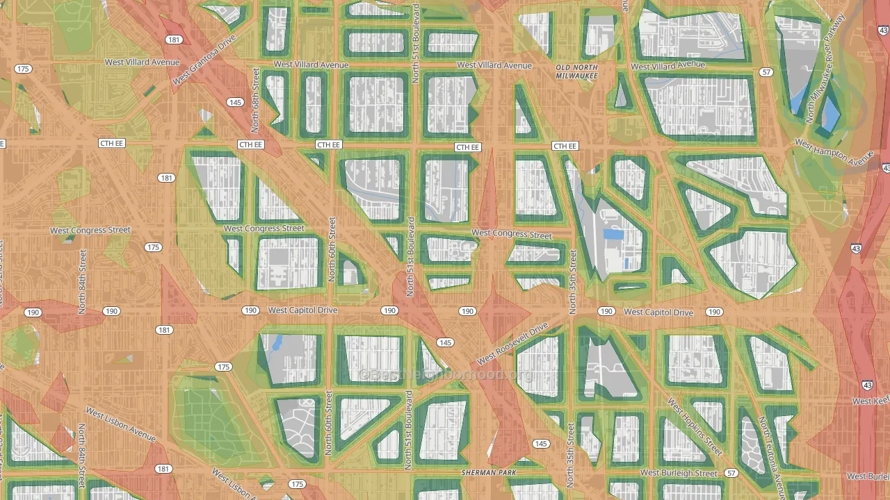 Lincoln Creek, Milwaukee, WI Map of Noise Levels in Lincoln Creek