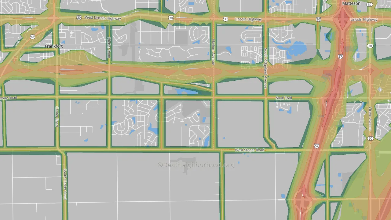 Lincoln Estates, IL Map of Noise Levels in Lincoln Estates