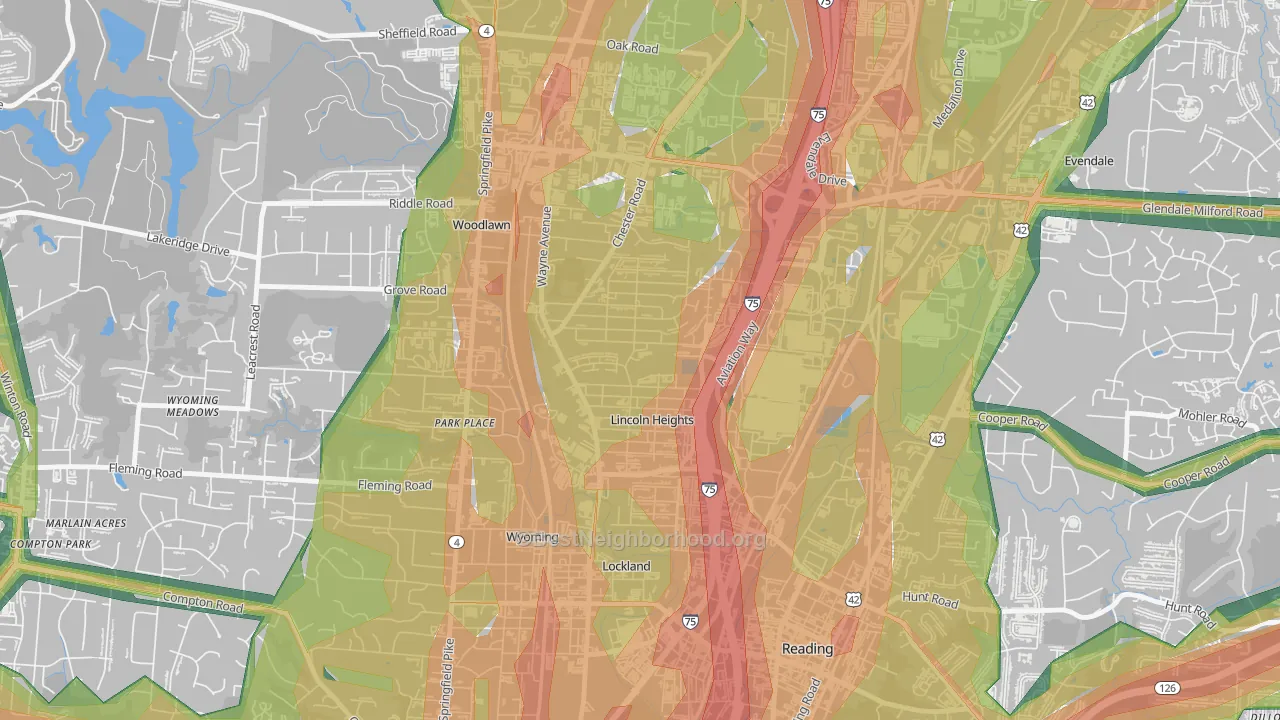 Lincoln Heights, OH Map of Noise Levels in Lincoln Heights