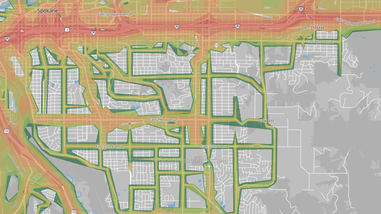 Lincoln Heights, Spokane, WA Map of Noise Levels in Lincoln Heights