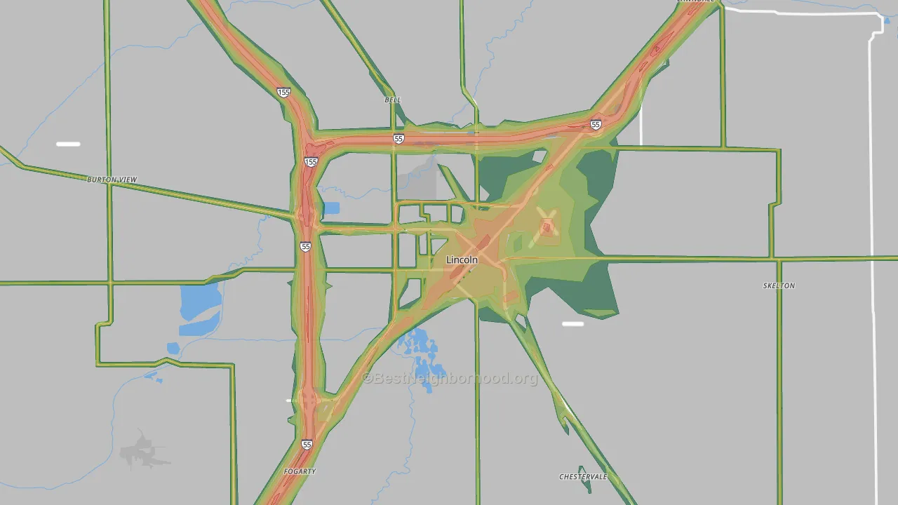 Lincoln, IL Map of Noise Levels in Lincoln
