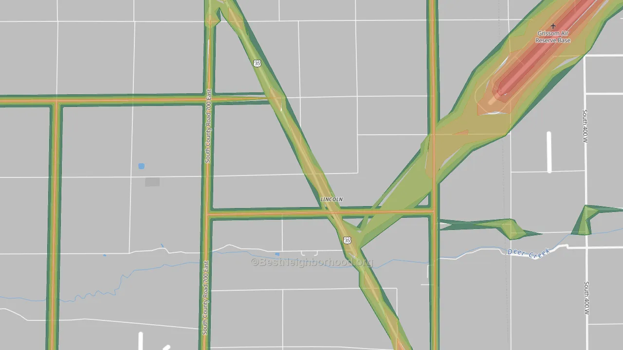 Lincoln, IN Map of Noise Levels in Lincoln