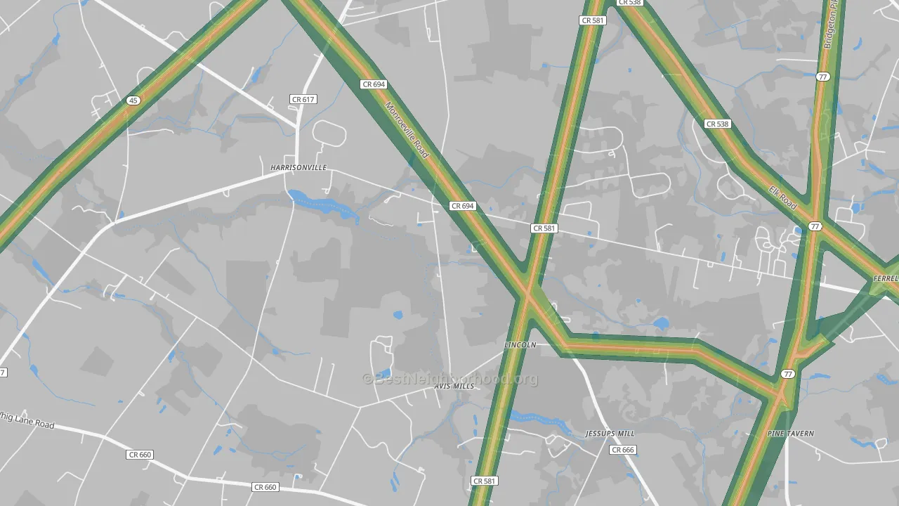 Lincoln, NJ Map of Noise Levels in Lincoln