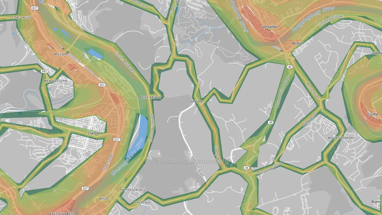 Lincoln, PA Map of Noise Levels in Lincoln
