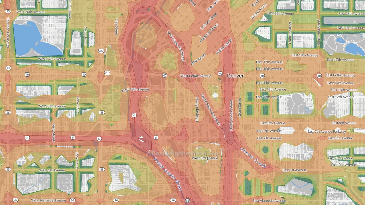 Lincoln Park, Denver, CO Map of Noise Levels in Lincoln Park