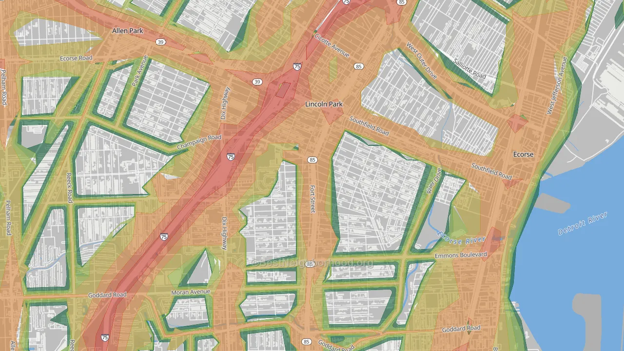 Lincoln Park, MI Map of Noise Levels in Lincoln Park