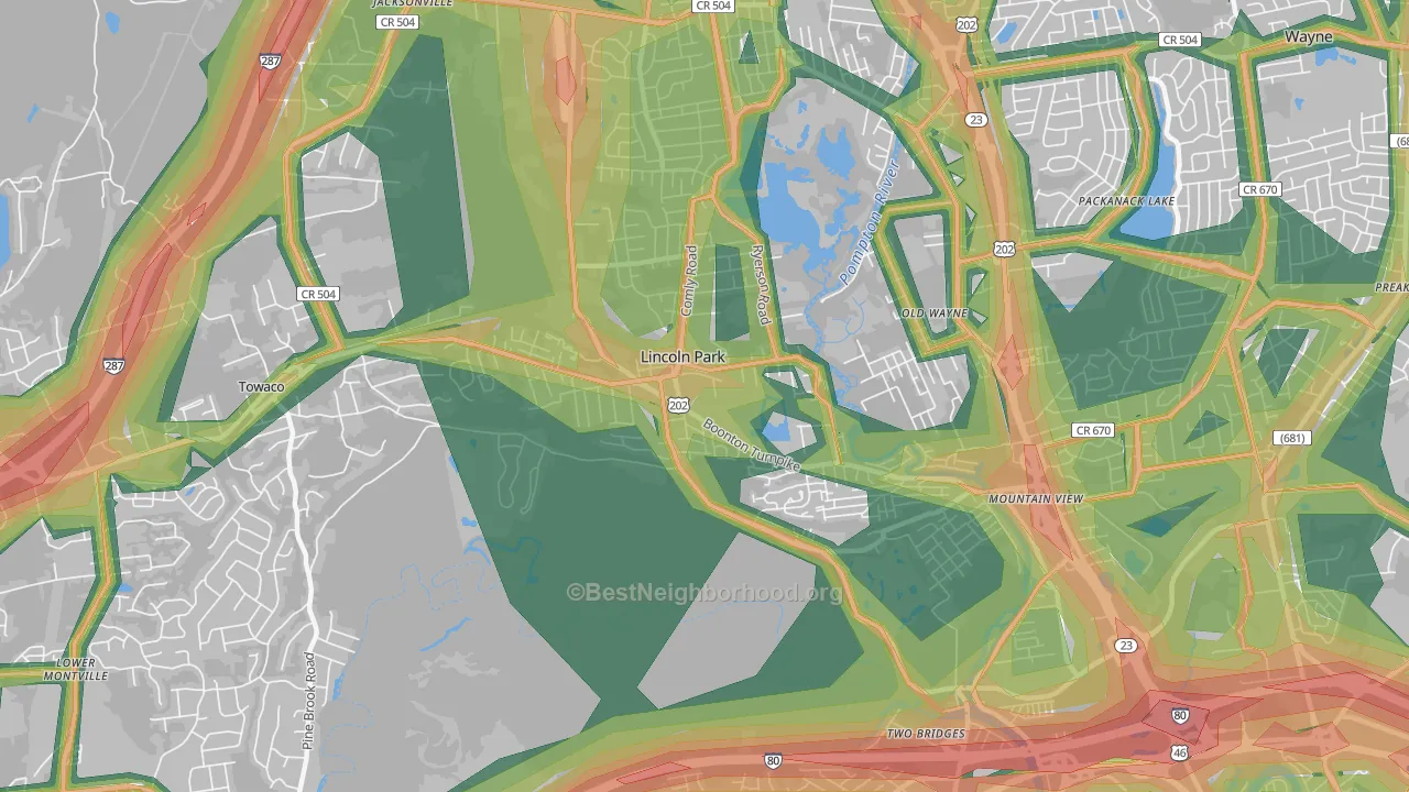Lincoln Park, NJ Map of Noise Levels in Lincoln Park