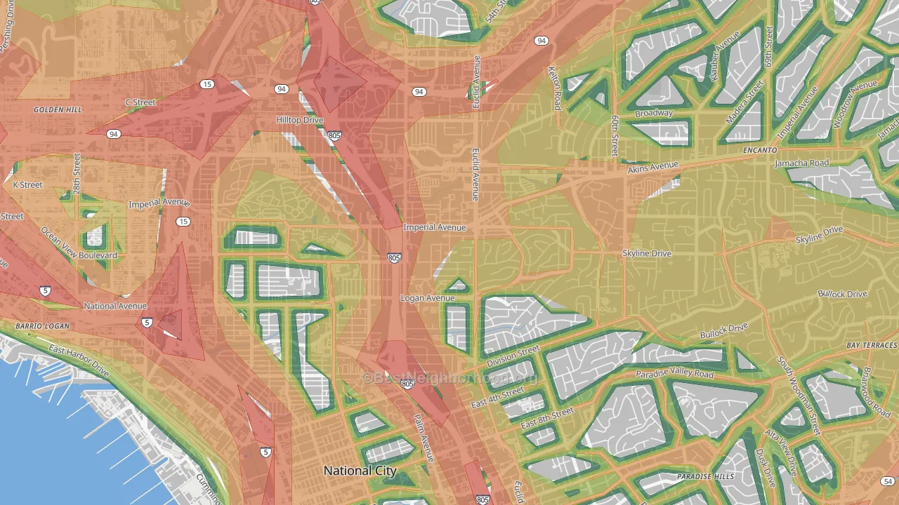 Lincoln Park, San Diego, CA Map of Noise Levels in Lincoln Park