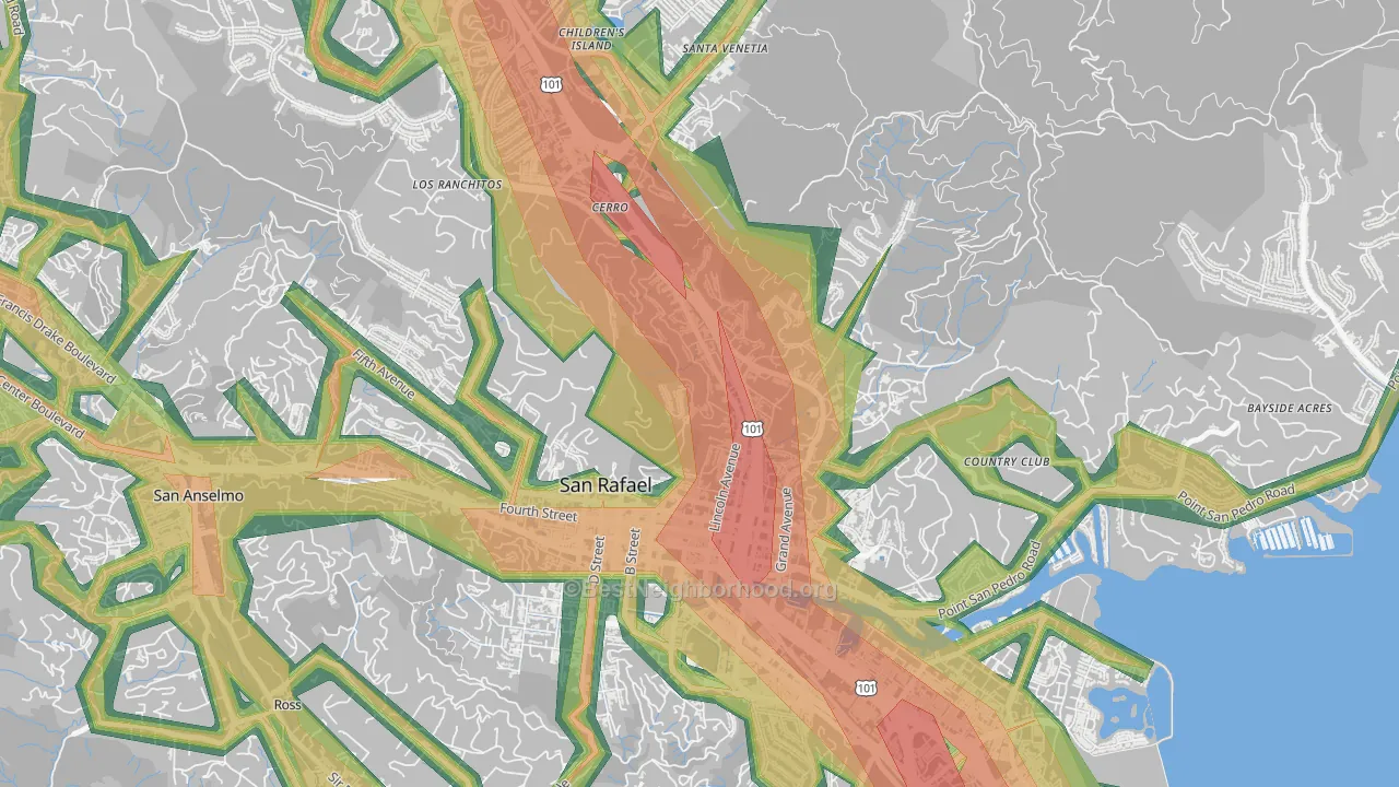 Lincoln, San Rafael, CA Map of Noise Levels in Lincoln