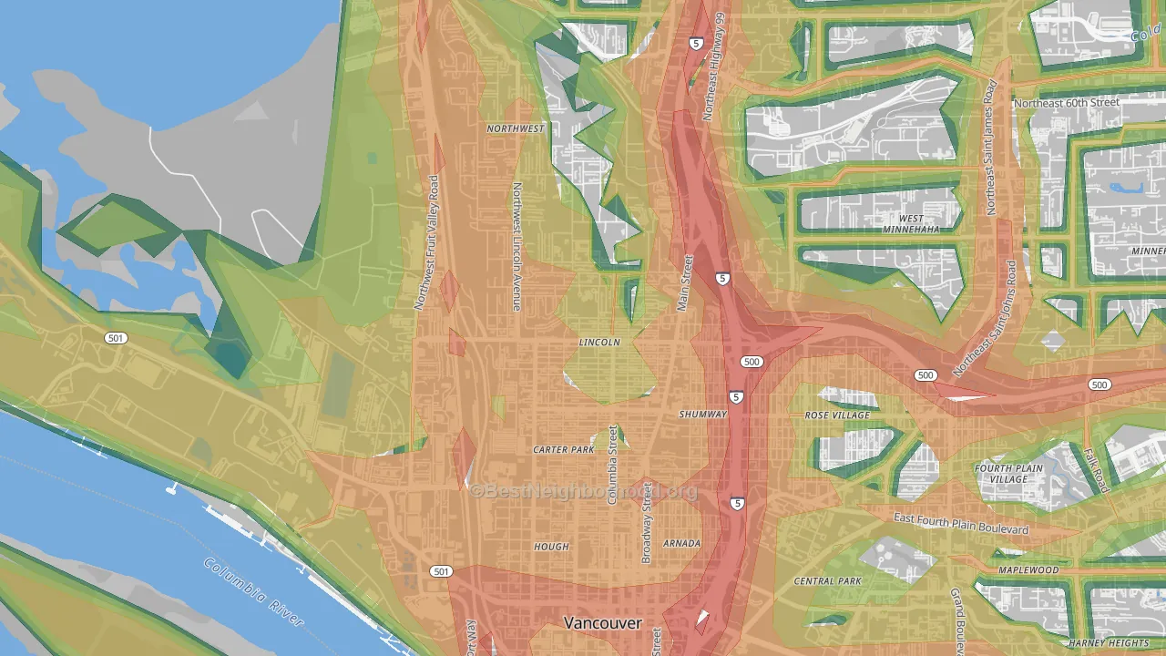 Lincoln, Vancouver, WA Map of Noise Levels in Lincoln