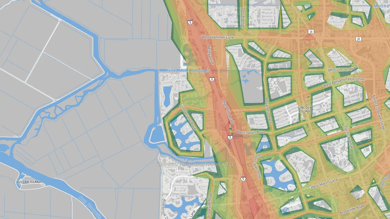 Lincoln Village West, Stockton, CA Map of Noise Levels in Lincoln Village West