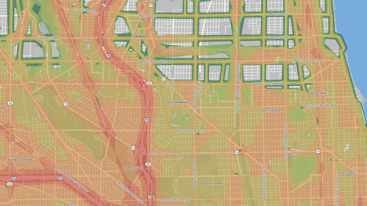 Lincolnwood, IL Map of Noise Levels in Lincolnwood
