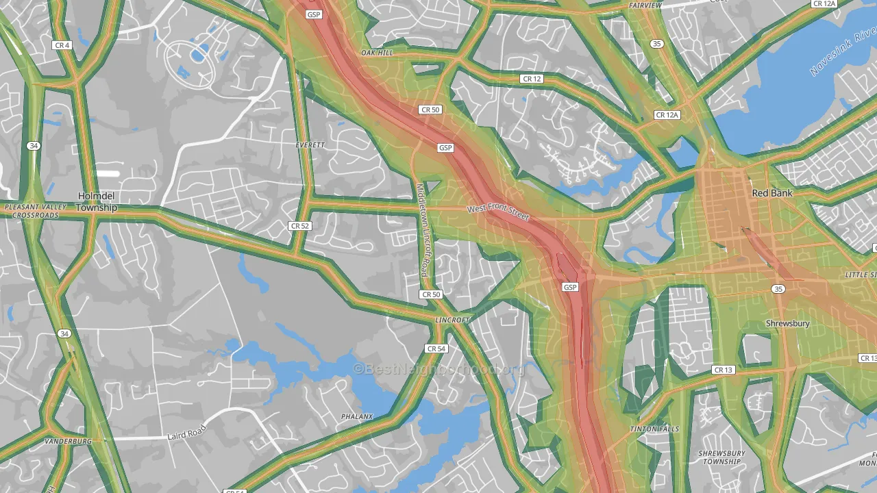 Lincroft, NJ Map of Noise Levels in Lincroft