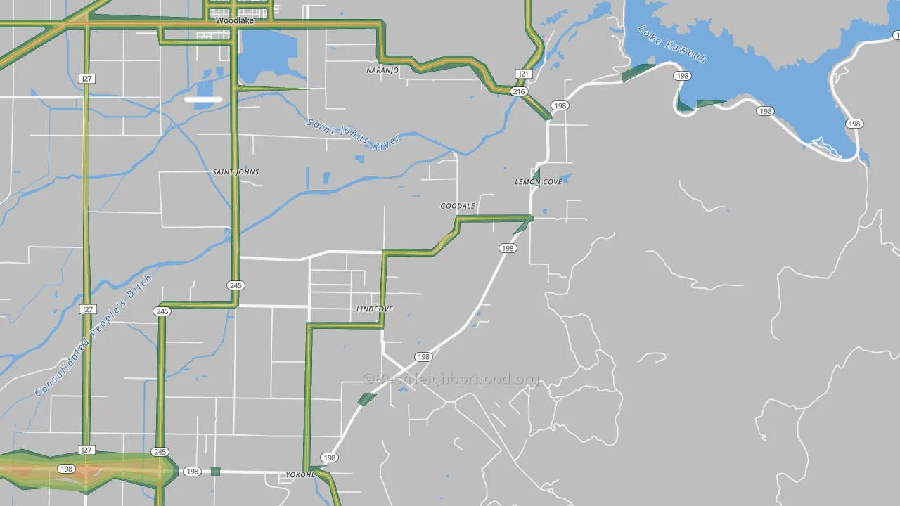 Lind Cove, CA Map of Noise Levels in Lind Cove
