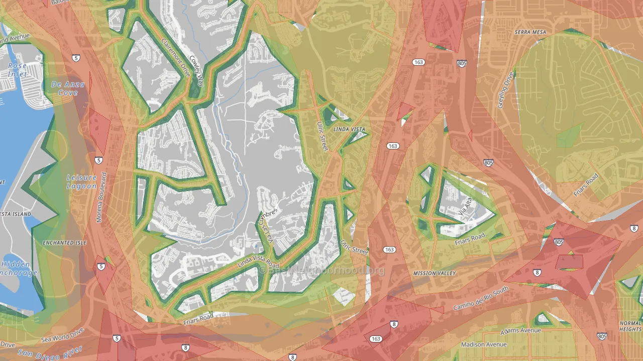 Linda Vista, San Diego, CA Map of Noise Levels in Linda Vista
