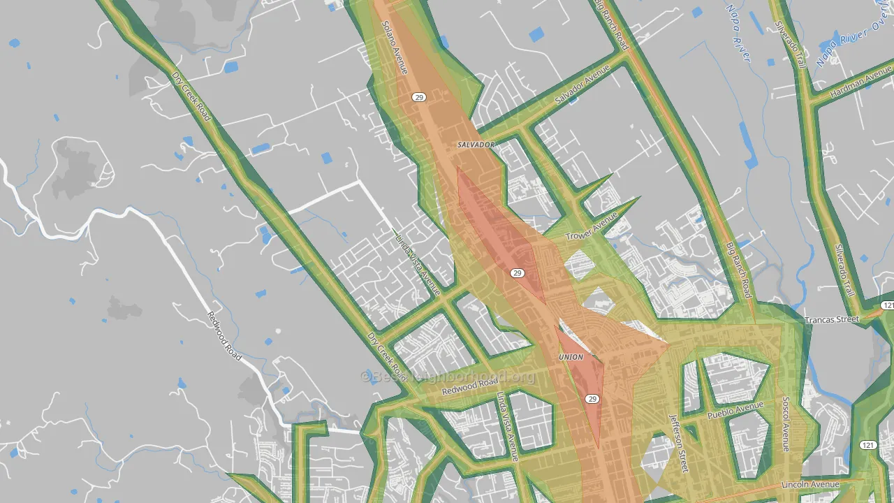 Linda Vista-San Francisco, Napa, CA Map of Noise Levels in Linda Vista-San Francisco