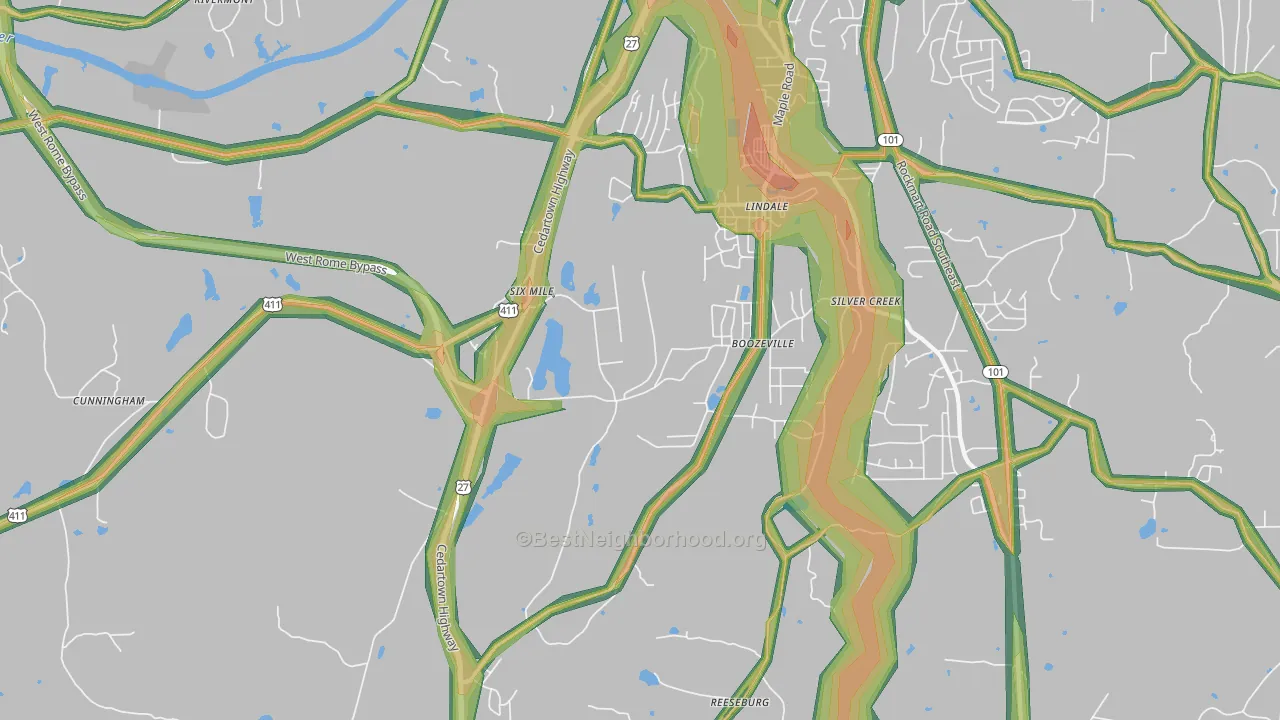 Lindale, GA Map of Noise Levels in Lindale