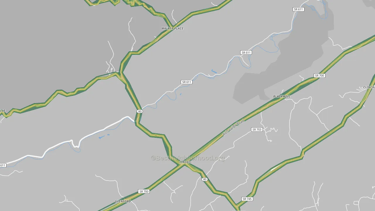 Lindell, VA Map of Noise Levels in Lindell