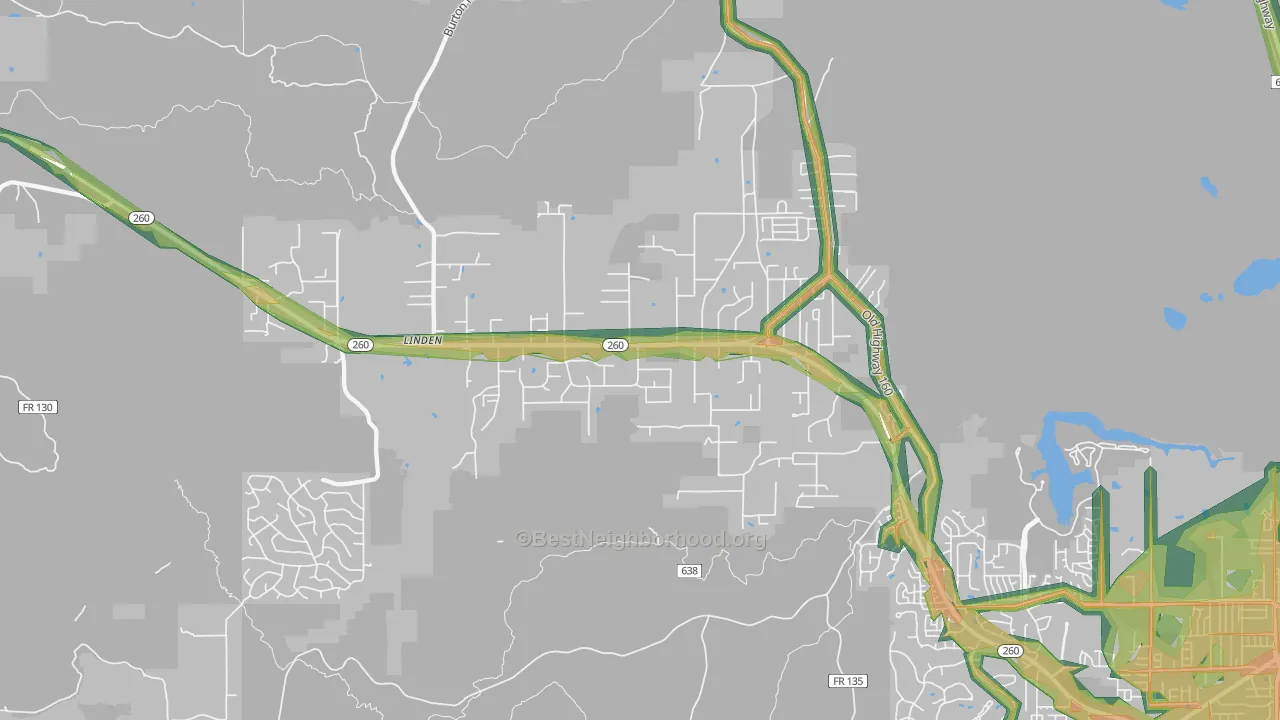 Linden, AZ Map of Noise Levels in Linden