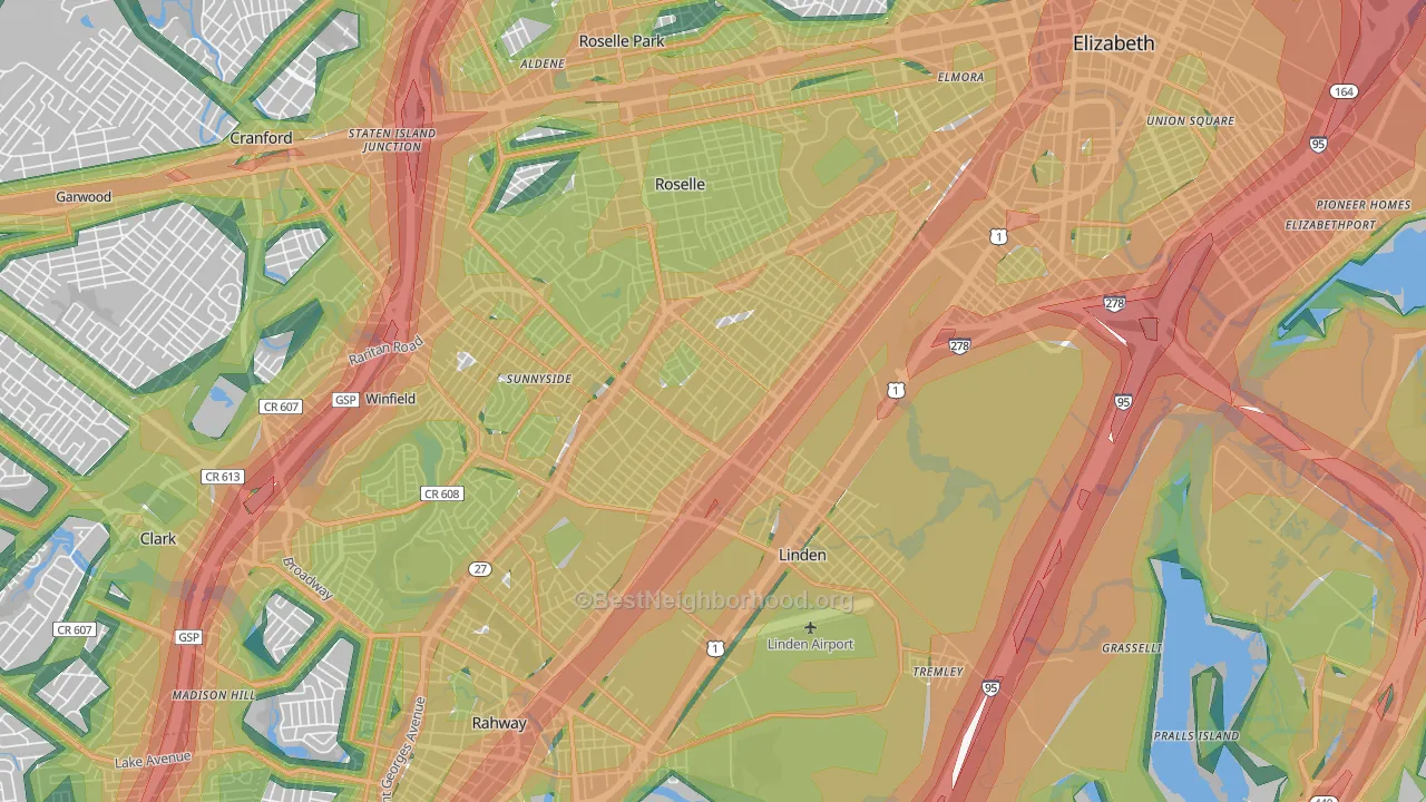 Linden, NJ Map of Noise Levels in Linden