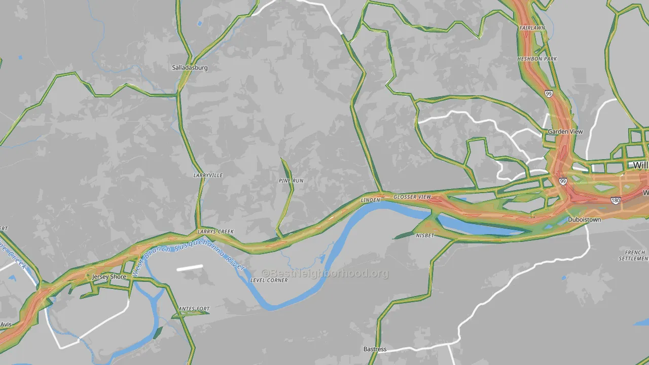 Linden, PA Map of Noise Levels in Linden