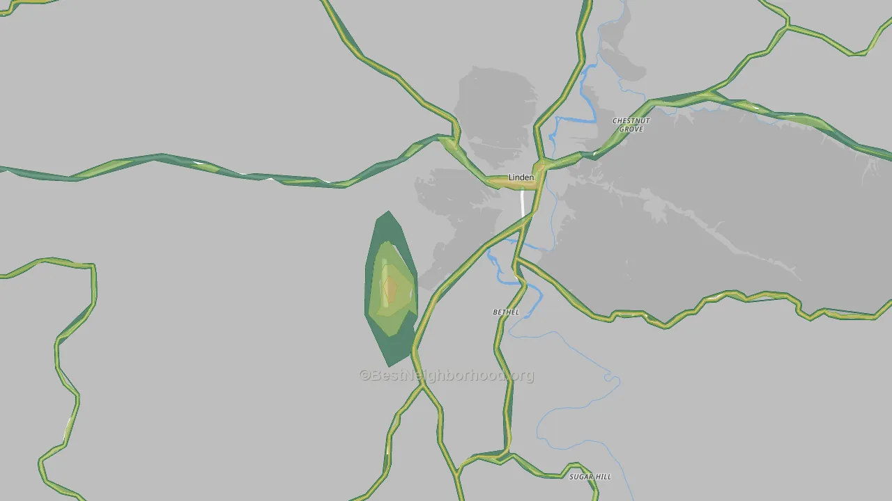 Linden, TN Map of Noise Levels in Linden