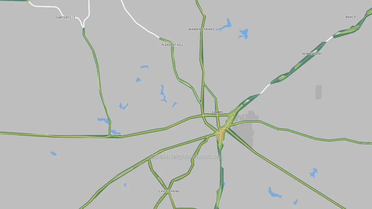 Linden, TX Map of Noise Levels in Linden