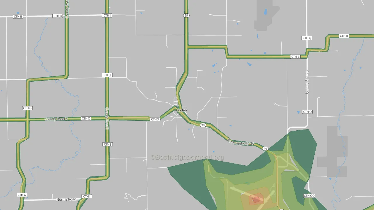 Linden, WI Map of Noise Levels in Linden