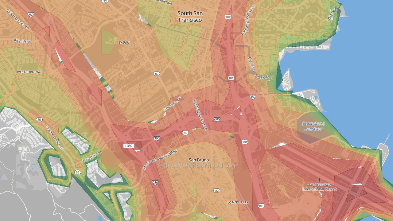 Lindenville, South San Francisco, CA Map of Noise Levels in Lindenville