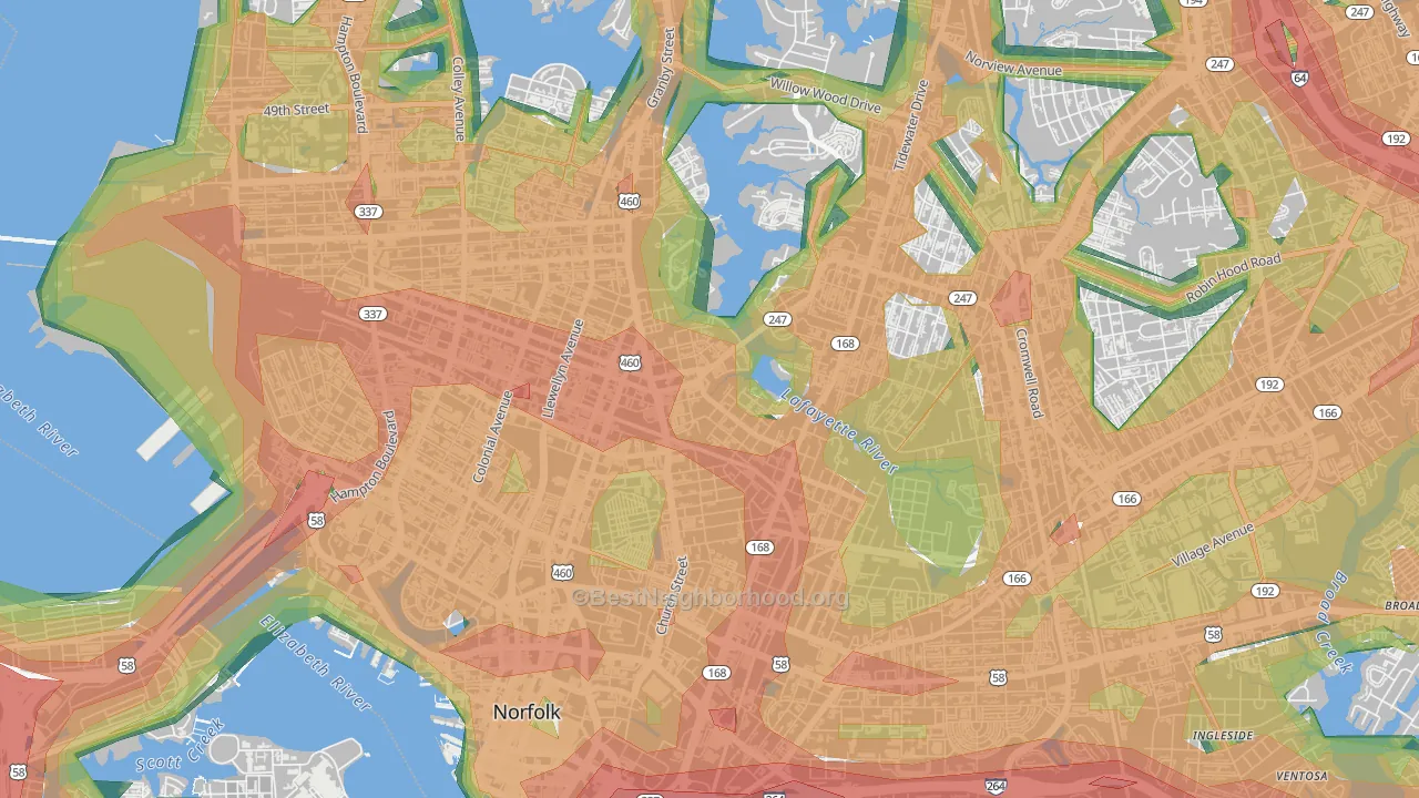 Lindenwood, Norfolk, VA Map of Noise Levels in Lindenwood