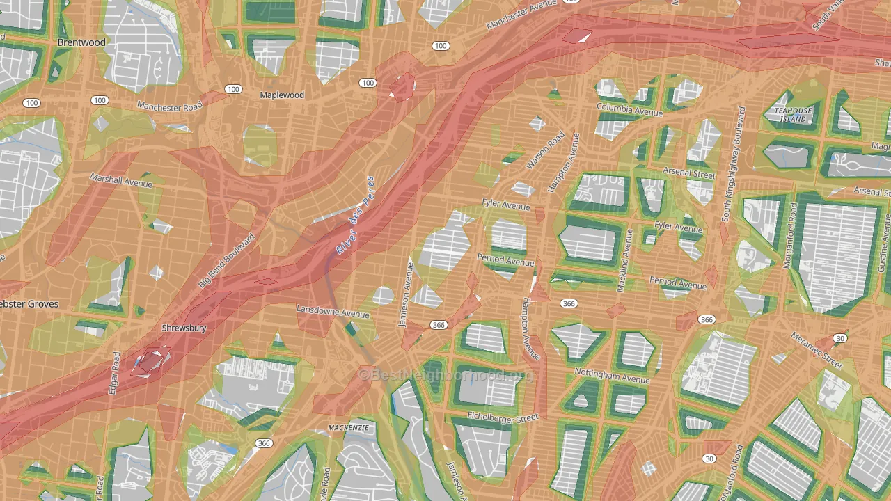 Lindenwood Park, St. Louis, MO Map of Noise Levels in Lindenwood Park