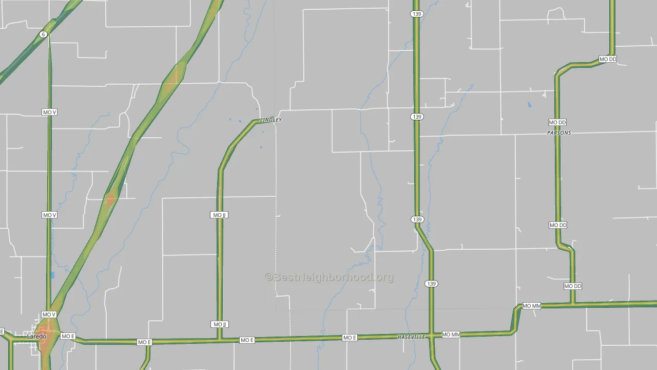 Lindley, MO Map of Noise Levels in Lindley