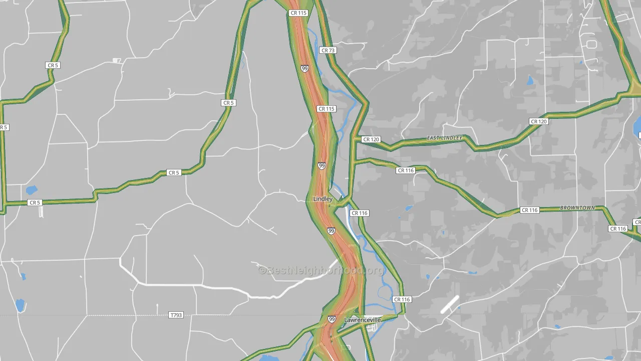 Lindley, NY Map of Noise Levels in Lindley
