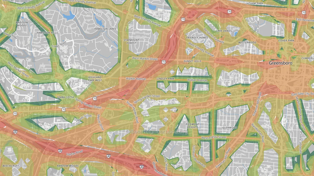 Lindley Park, Greensboro, NC Map of Noise Levels in Lindley Park