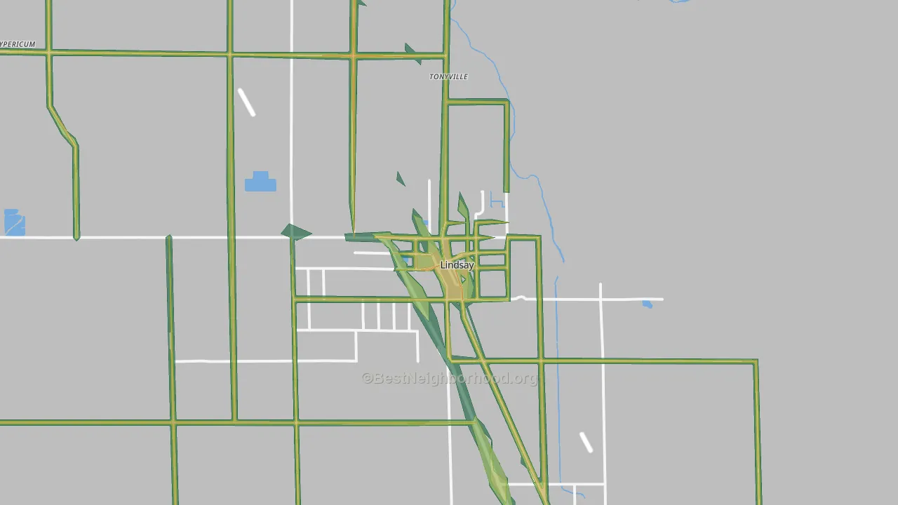 Lindsay, CA Map of Noise Levels in Lindsay