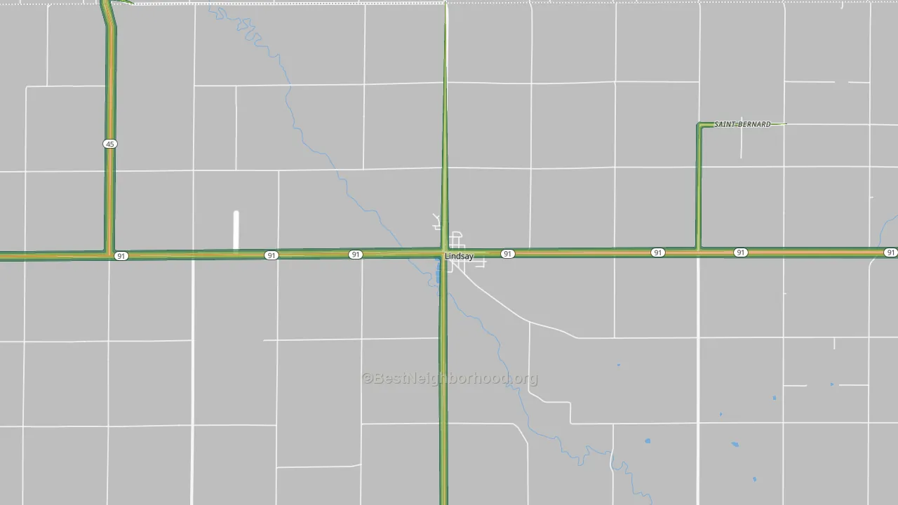 Lindsay, NE Map of Noise Levels in Lindsay