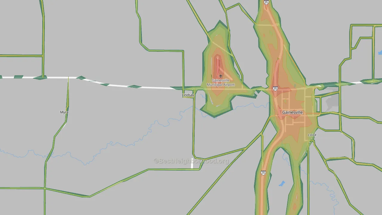 Lindsay, TX Map of Noise Levels in Lindsay