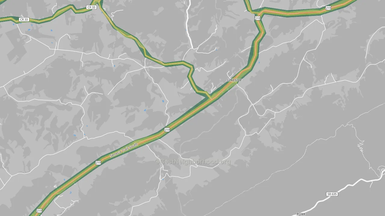 Lindside, WV Map of Noise Levels in Lindside