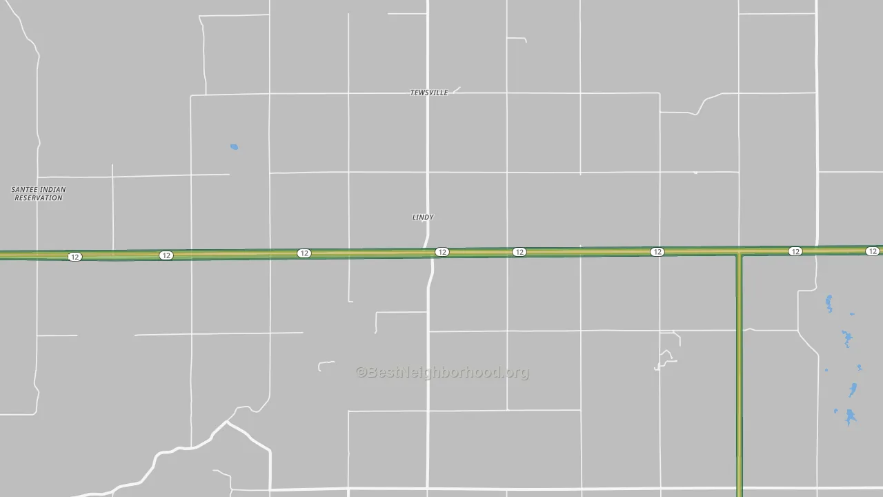 Lindy, NE Map of Noise Levels in Lindy