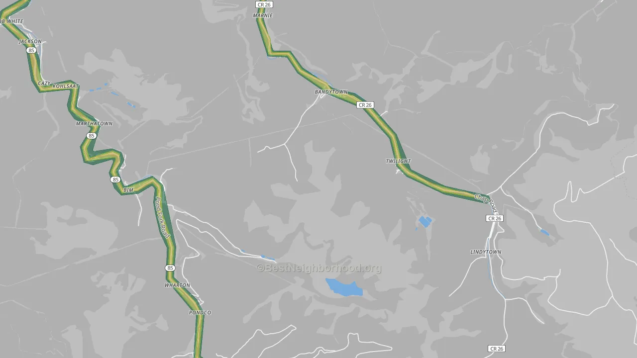 Lindytown, WV Map of Noise Levels in Lindytown