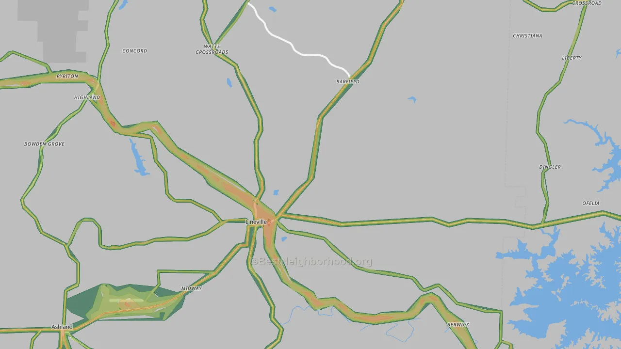 Lineville, AL Map of Noise Levels in Lineville