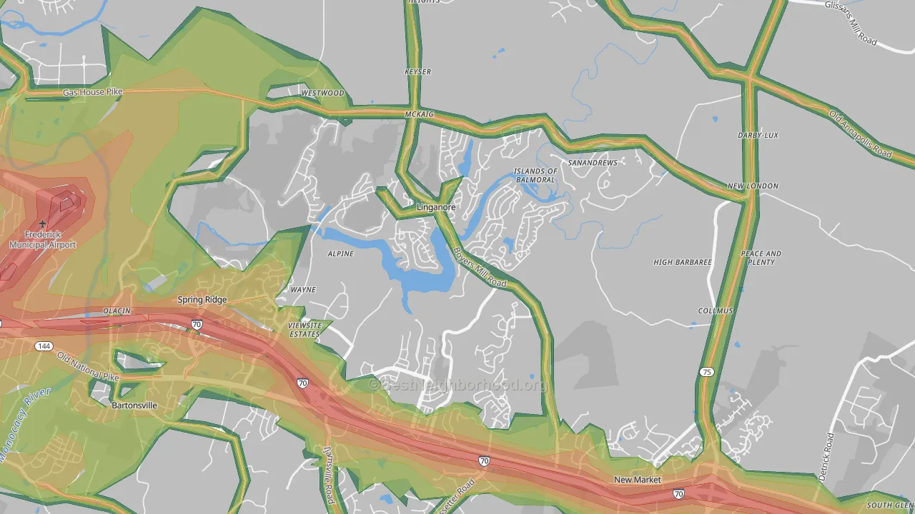 Linganore, MD Map of Noise Levels in Linganore