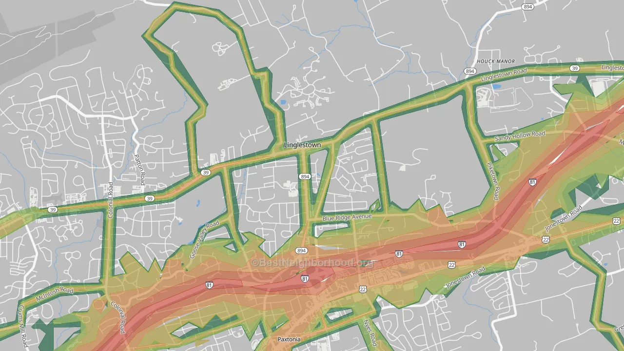 Linglestown, PA Map of Noise Levels in Linglestown