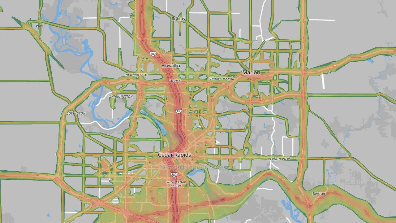 Linn County, IA Map of Noise Levels in Linn County