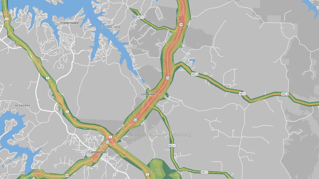Linn Creek, MO Map of Noise Levels in Linn Creek