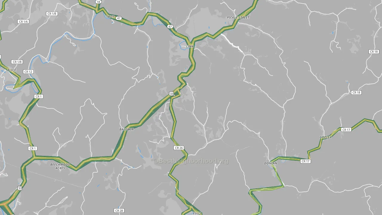 Linn, WV Map of Noise Levels in Linn