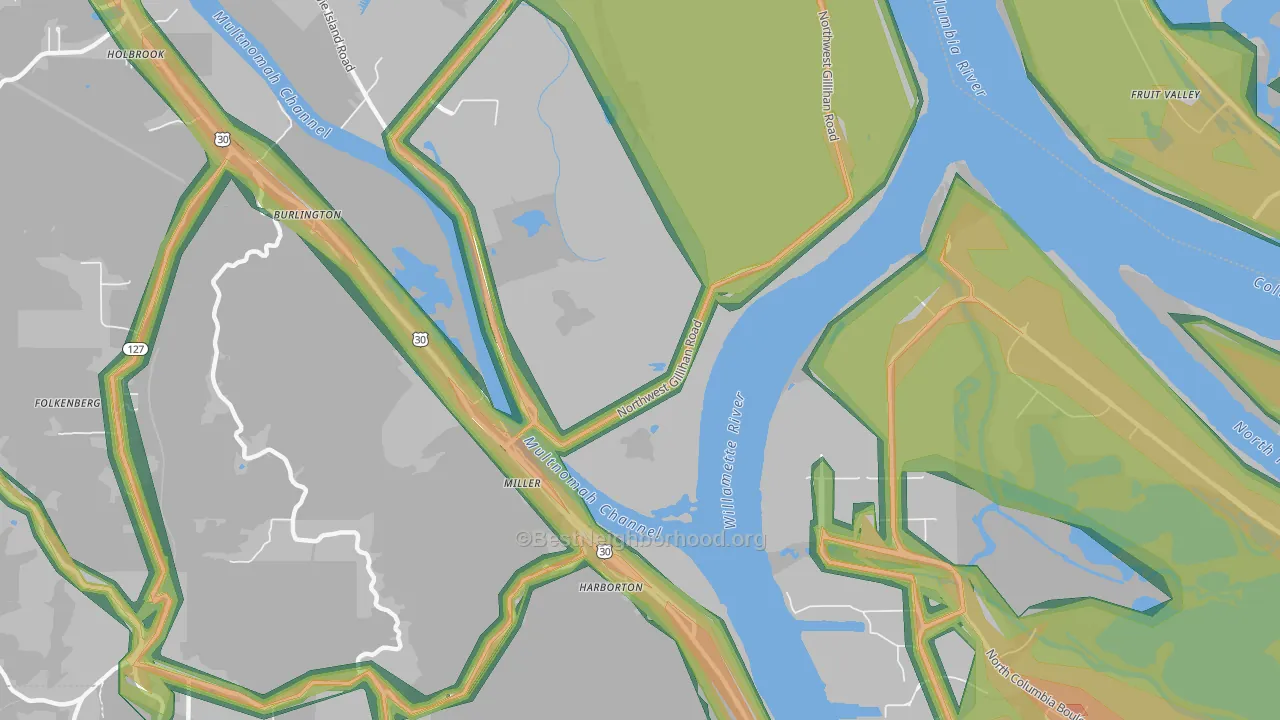 Linnton, OR Map of Noise Levels in Linnton