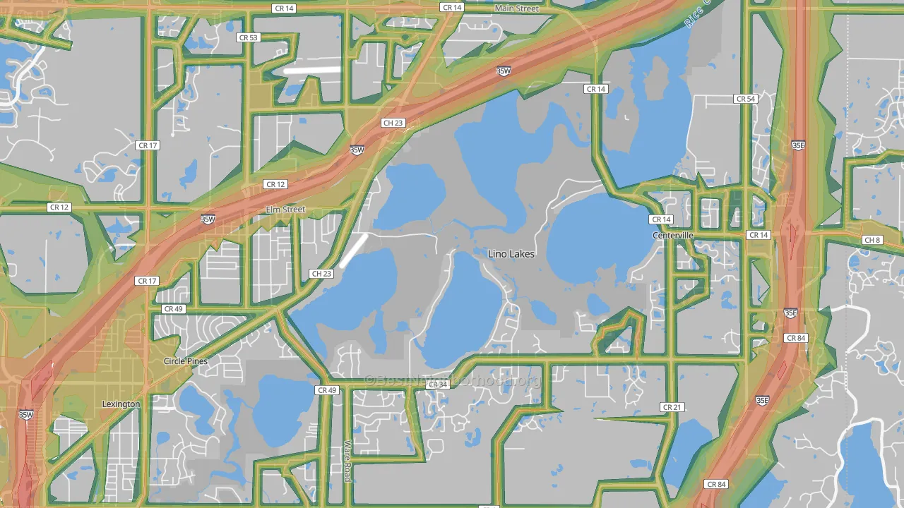 Lino Lakes, MN Map of Noise Levels in Lino Lakes