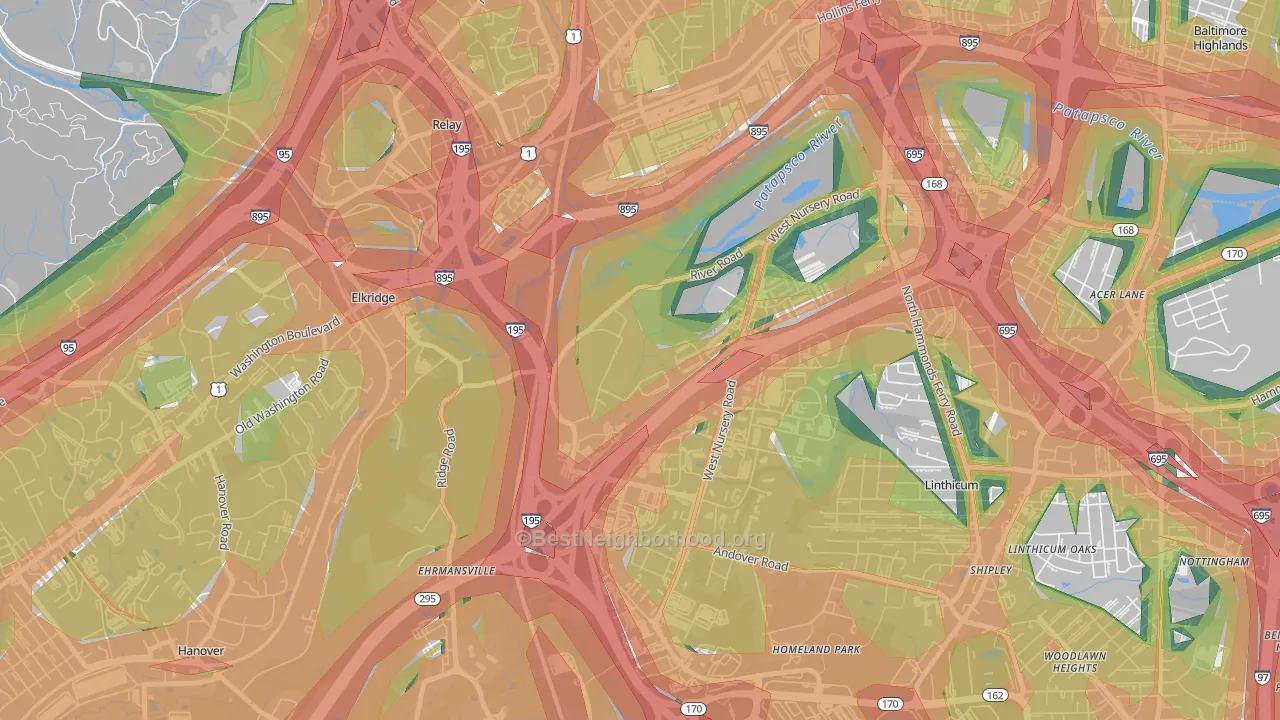 Linthicum Heights, MD Map of Noise Levels in Linthicum Heights