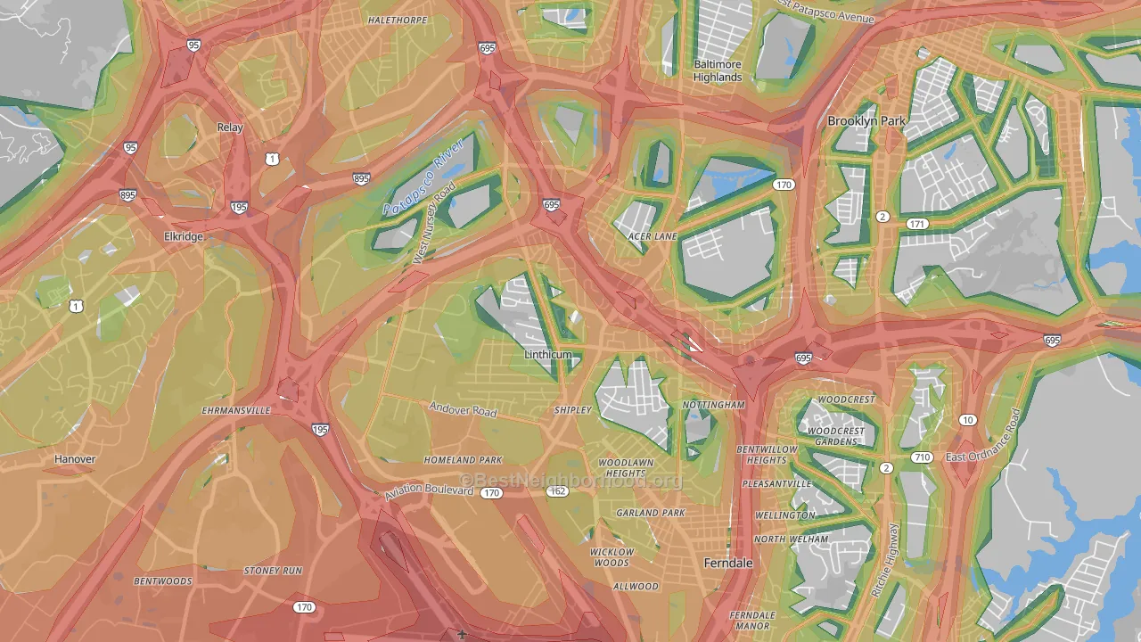 Linthicum, MD Map of Noise Levels in Linthicum